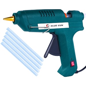 hot melt glue gun with brass nozzle on off switch and led indicator 100 watts green free 5 transparent glue sticks