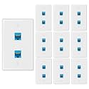 iwillink 10-Pack Cat6 Ethernet Wall Plate, 2-Port RJ45 Wall Plate, Blue
