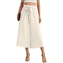 IWOLLENCE Women Flowy Loose Wide Leg Pant Summer Beach Casual Trousers high Waist Adjustable Knot Business Work Casual Pants