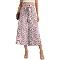 IWOLLENCE Women Flowy Loose Wide Leg Pant Summer Beach Casual Trousers high Waist Adjustable Knot Business Work Casual Pants