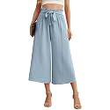 IWOLLENCE Women Flowy Loose Wide Leg Pant Summer Beach Casual Trousers high Waist Adjustable Knot Business Work Casual Pants