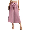 IWOLLENCE Women Flowy Loose Wide Leg Pant Summer Beach Casual Trousers high Waist Adjustable Knot Business Work Casual Pants