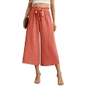IWOLLENCE Women Flowy Loose Wide Leg Pant Summer Beach Casual Trousers high Waist Adjustable Knot Business Work Casual Pants