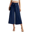 IWOLLENCE Women Flowy Loose Wide Leg Pant Summer Beach Casual Trousers high Waist Adjustable Knot Business Work Casual Pants