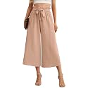 IWOLLENCE Women Flowy Loose Wide Leg Pant Summer Beach Casual Trousers high Waist Adjustable Knot Business Work Casual Pants