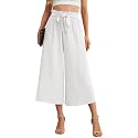 IWOLLENCE Women Flowy Loose Wide Leg Pant Summer Beach Casual Trousers high Waist Adjustable Knot Business Work Casual Pants