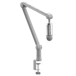 ixtech boom arm - adjustable 360 rotatable microphone sturdy stainless steel mic desk table stand foldable scissor stable mount arms for radio studio podcast gaming matte silver
