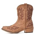 IXU Cowboy Boots for Women Ankle Cowgirl Boots Western Embroidered Booties