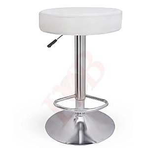 iyb- white round bar stool pu leather with footrest height adjustable swivel pub chair home kitchen bar stools backless stool