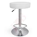IYB- White Round Bar Stool PU Leather with Footrest Height Adjustable Swivel Pub Chair Home Kitchen Bar Stools Backless Stool