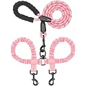 iYoShop Double Dog Leash, 360° Swivel, No Tangle, Large, Baby Pink