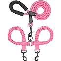 iYoShop Double Dog Leash, 360° Swivel, No Tangle, Large, 25-150 lbs, Pink