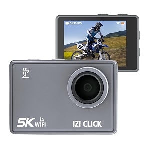 izi click 50mp action camera 5k30fps 170 hd wide angle anti-shake eis ideal for motovlog youtube instagram live streaming 110ft waterproof type-c mic support 2x 950mah batteries included