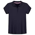 IZOD Girls' School Uniform Short Sleeve Polo Shirt, Button Closure, Comfortable &amp; Soft Interlock Fabric