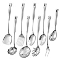 Izurok Kitchen Utensil Set, 9-Piece Cooking Utensil Set,Include 304 Stainless Steel Spatula Skimmer, Soup Ladle, Spaghetti Server,Slotted & Solid Spoon, Slotted Spatula Turner, Meat Fork(Silver）