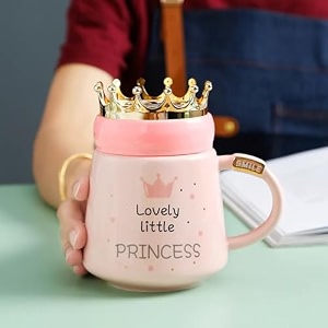izzhaar ceramic mug with crown lid 400 ml microwave safe coffee mugs for gift cute printed mug for tea amp coffee drinking mug with lid and handle perfect for home and gifting