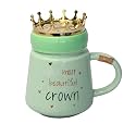 IZZHAAR Ceramic Mug with Crown Lid (400 ML) Microwave Safe Coffee Mugs for Gift, Cute Printed Mug for Tea &amp; Coffee, Drinking Mug with Lid and Handle Perfect for Home and Gifting