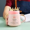 IZZHAAR Ceramic Mug with Crown Lid (400 ML) Microwave Safe Coffee Mugs for Gift, Cute Printed Mug for Tea &amp; Coffee, Drinking Mug with Lid and Handle Perfect for Home and Gifting
