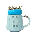 IZZHAAR Ceramic Mug with Crown Lid (400 ML) Microwave Safe Coffee Mugs for Gift, Cute Printed Mug for Tea & Coffee, Drinking Mug with Lid and Handle Perfect for Home and Gifting