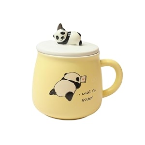 izzhaar ceramic mug with lid and spoon 400 ml microwave safe coffee mugs for gift panda printed tea mugs with handle drinking cup with spoon amp lid perfect for home or gifting