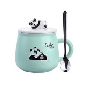 izzhaar ceramic mug with lid and spoon 400 ml microwave safe coffee mugs for gift panda printed tea mugs with handle drinking cup with spoon amp lid perfect for home or gifting