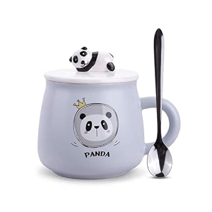 izzhaar ceramic mug with lid and spoon 400 ml microwave safe coffee mugs for gift panda printed tea mugs with handle drinking cup with spoon amp lid perfect for home or gifting