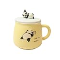 IZZHAAR Ceramic Mug with Lid and Spoon (400 ml) Microwave Safe Coffee Mugs for Gift, Panda Printed Tea Mugs with Handle, Drinking Cup with Spoon &amp; Lid, Perfect for Home or Gifting