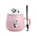 IZZHAAR Ceramic Mug with Lid and Spoon (400 ml) Microwave Safe Coffee Mugs for Gift, Panda Printed Tea Mugs with Handle, Drinking Cup with Spoon &amp; Lid, Perfect for Home or Gifting