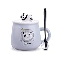 IZZHAAR Ceramic Mug with Lid and Spoon (400 ml) Microwave Safe Coffee Mugs for Gift, Panda Printed Tea Mugs with Handle, Drinking Cup with Spoon &amp; Lid, Perfect for Home or Gifting