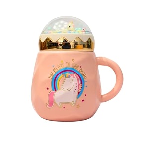 izzhaar unicorn printed ceramic mug with lid 400 ml microwave safe coffee mugs for gift tea mugs with handle drinking cups with lid perfect for home and gifting