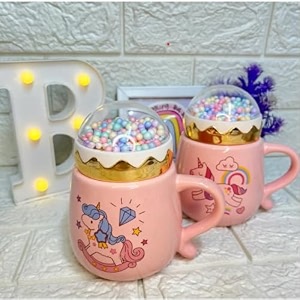 izzhaar unicorn printed ceramic mug with lid 400 ml microwave safe coffee mugs for gift tea mugs with handle drinking cups with lid perfect for home and gifting