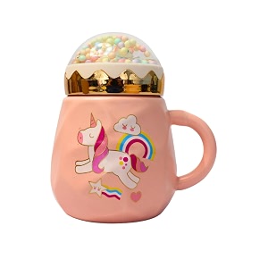 izzhaar unicorn printed ceramic mug with lid 400 ml microwave safe coffee mugs for gift tea mugs with handle drinking cups with lid perfect for home and gifting