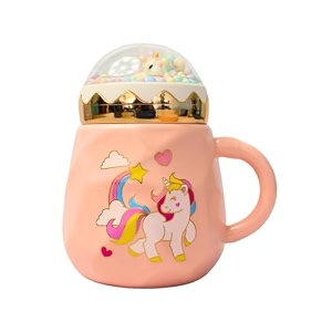izzhaar unicorn printed ceramic mug with lid 400 ml microwave safe coffee mugs for gift tea mugs with handle drinking cups with lid perfect for home and gifting