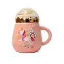 IZZHAAR Unicorn Printed Ceramic Mug with Lid (400 ML) Microwave Safe Coffee Mugs for Gift, Tea Mugs with Handle, Drinking Cups with Lid, Perfect for Home and Gifting