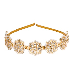 floral kundan studded matha patti sheesh wedding hairband traditional golden celebrity headband hair accessory jewellery for women and girls non-slip adjustable