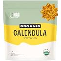 J Mac Botanicals, Organic Calendula Petals (4 oz) edible dried flowers, pairs well with rose petal for ice cubes, cooking, beverages, and bath bombs