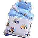 J-pinno Cars Digger Tractors Bulldozers Boys Girls Cartoon Duvet Cover + Pillowcase Set, Zipper Closure, 100% Percale Cotton, for Kids Crib Toddler Bedding Decoration Gift (Crib 47" X 59", Cars)