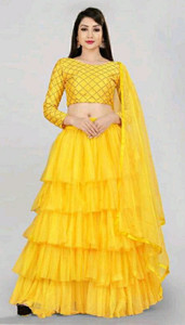 j s creation self design semi stitched lehenga  crop top yellow