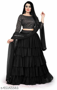 j s creation self design semi stitched lehenga  crop top black