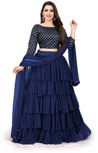 j s creation self design semi stitched lehenga  crop top dark blue