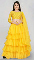 J S CREATION Self Design Semi Stitched Lehenga & Crop Top (Yellow)