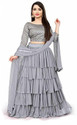 J S CREATION Self Design Semi Stitched Lehenga & Crop Top (Grey)