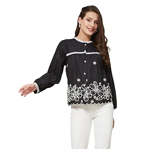 J TURRITOPSIS Womens Pure Cotton Schiffli Embroidered