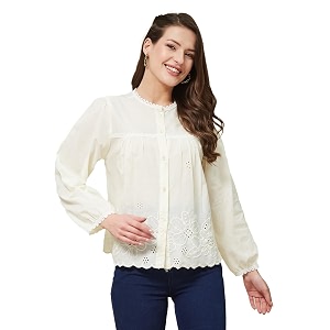 J TURRITOPSIS Womens Pure Cotton Schiffli Embroidered