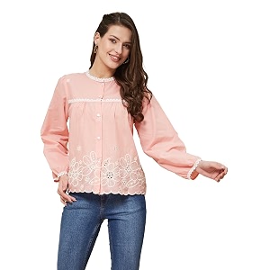J TURRITOPSIS Womens Pure Cotton Schiffli Embroidered