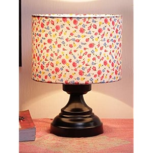devansh j166 multicolor cotton shade lamp with black base