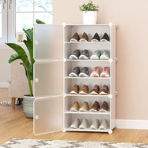 jaagriti articles 3 door 6 shelf plastic metal plastic collapsible shoe stand plastic collapsible shoe stand off white 6 shelves diydo-it-yourself