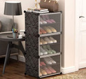 Jaagriti Articles 3 Door 6 Shelf Plastic Metal Plastic Collapsible Shoe Stand Plastic Collapsible Shoe Stand (PRINTED BLACK, 6 Shelves, DIY(Do-It-Yourself))