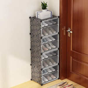 jaagriti articles 4 door 8 shelf plastic metal plastic collapsible shoe stand plastic collapsible shoe stand printed black 8 shelves diydo-it-yourself