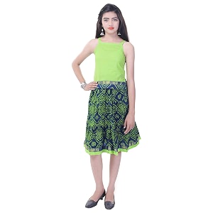 JABAMA Cotton Printed Girls Top and Skirt